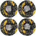 thumbnail image 2 of Shower Caps,Black Sunflower Word Pattern Waterproof Shower Cap for Women 4 Pieces,Double Reusable Hair Cover for Shower PEVA Elastic Stretch Hem, 2 of 7