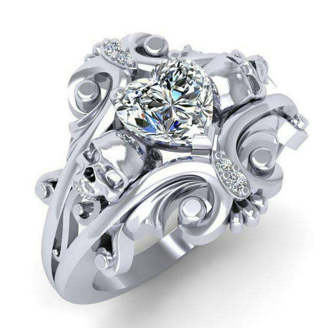 Pulsera de anillo de aleación Wmkox8yii con incrustaciones de circón en forma de corazón y anillo de calavera