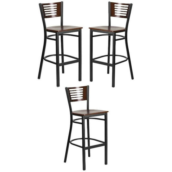 Home Square Restaurant Wood Bar Stool in Black & Walnut - Set of 3