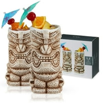 Viski High Tide Tiki Mugs, Ceramic Cocktail Glasses Barware 14.5oz Set of 2