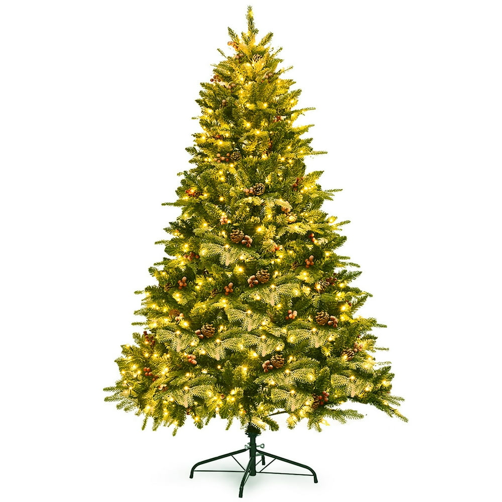 Costway 6.5Ft Prelit Snow Flocked Hinged Artificial Christmas Spruce