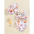 thumbnail image 3 of Kid Girls 3Pcs Swimsuit, Sleeveless V Neck Floral Print Vest Summer Beach Girls Swimwear Shorts + Hat, 3 of 9