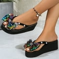 thumbnail image 6 of YOUSNH Women Sandals Fashionable New Pattern Bow Sequin Wedge Open Toe Breathable Lightweight Comfortable Summer Slippers Summer Sandals Black 7.5(39), 6 of 9