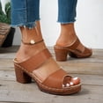 thumbnail image 4 of Rokment Womens Platform High Heels Slip on Dressy Sandals 2026 Summer Fashionable Leather Fish Mouth Open Toe Chunky Block Heeled Orthotic Dress Slides Shoes for Ladies Brown Size 6.5, 4 of 7