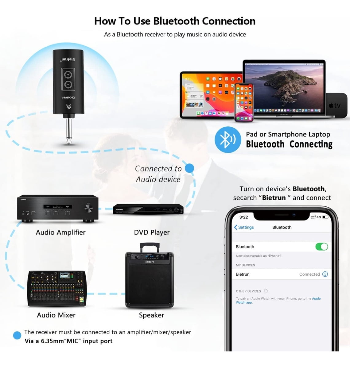 Wireless Microphone, Uhf Metal Dynamic Handheld Karaoke Mic, Rechargeable Receiver (Work 6hs),160ft Range, for Karaoke, Singing, Stage, Wedding, Speech, Karaoke Machine, Speaker, Amplifier, Mixer