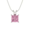 thumbnail image 2 of 1 ct Brilliant Princess Cut Solitaire Pink Diamond 18K White Solid Gold Everyday Affordable Designer Necklace Pendant with 16" Chain, 2 of 7