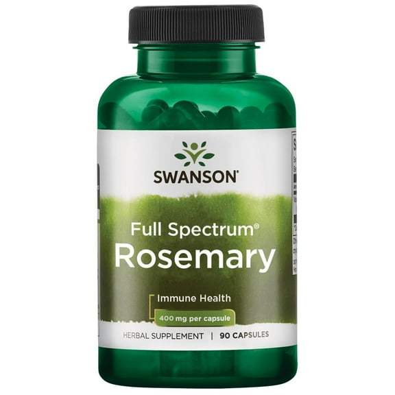 Swanson Full Spectrum Rosemary - Herbal Supplement Promoting Immune Health Support - Natural Formula to Help Defend The Body & Support Overall Wellness - (90 Capsules, 400mg Each)