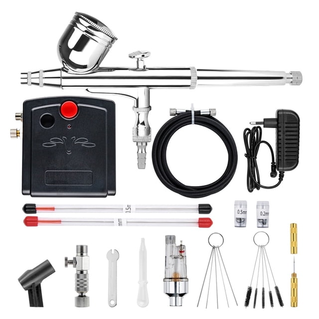 Auto-Stop Function Airbrush With Compressor 0.3mm 7cc Dual-Action Airbrush Spray Gun for Model Cake Painting Nail Art Car Tatoo ,Easy to Use