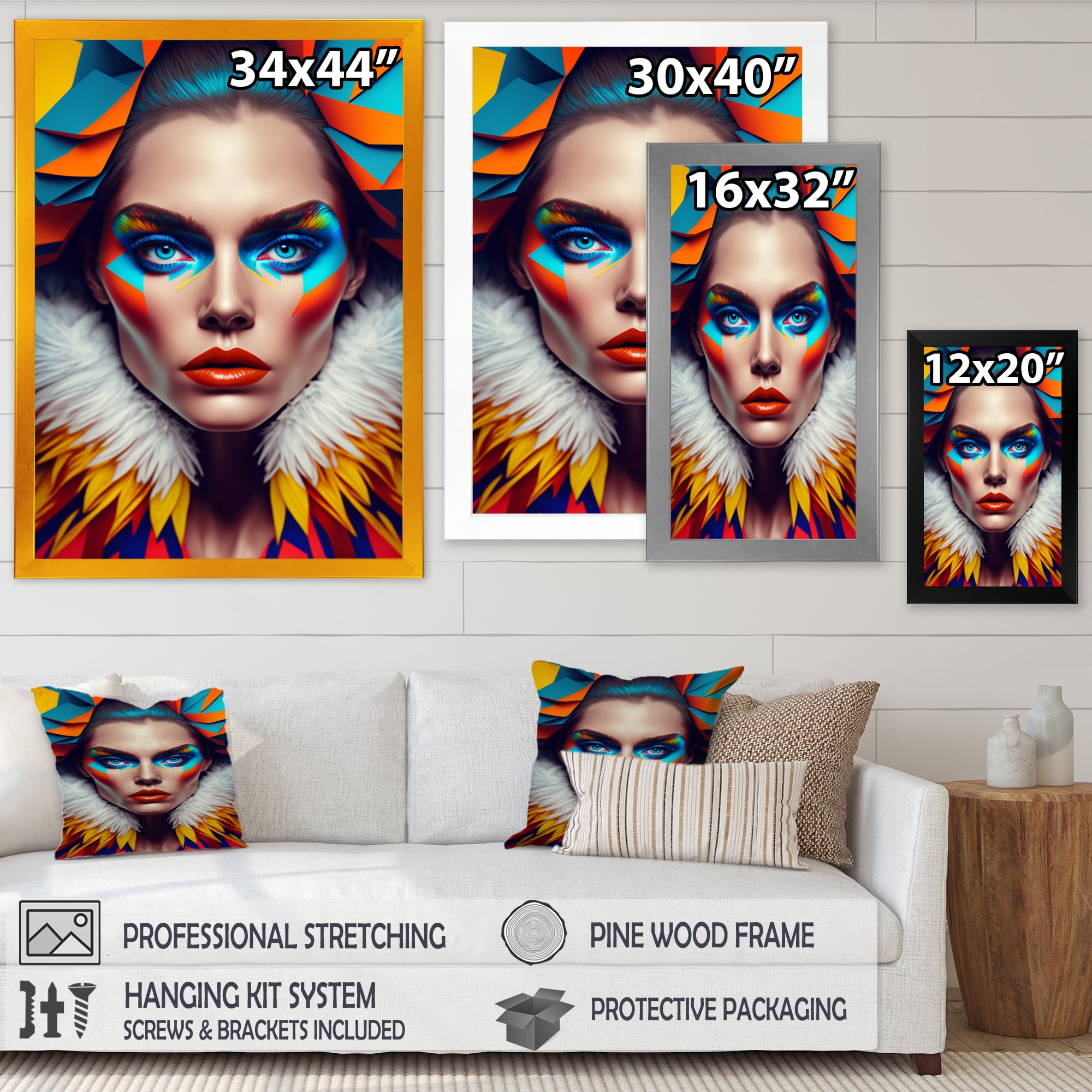 Designart Colorful Sensual Woman In Fur Coat I Framed Wall Art
