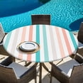 thumbnail image 6 of Aqua Teal Stripe Round Tablecloth, Fitted Table Cover with Elastic for 36"-44" Round Tables, Geometric Grey White Vertical Striped Table Cloth Outdoor Indoor Dinning Party Waterproof Tablecloths, 6 of 7