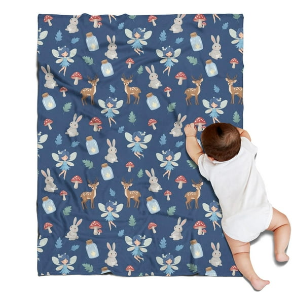 Dark Blue Princess Fairy Forest Pattern Blanket,Comfortable Soft Flannel Throw Blanket,All Season,Warm Lightweight Blankets for Sofa Bed Couch Living Room Chair,30"x40"