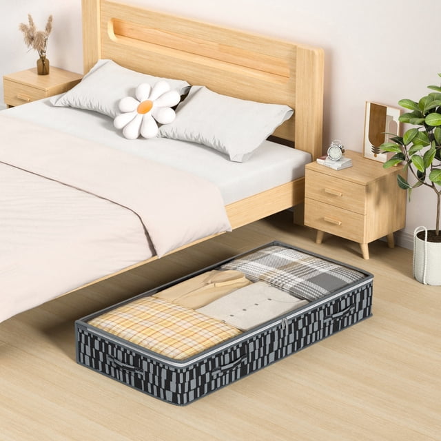 PRETXORVE Bas de Lit Non Tissé Grand Rangement avec Dessus Transparent pour Organisation et Rangement de Couettes