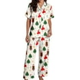 thumbnail image 3 of Weebloom Womens Christmas Pajamas Xmas Print Short Sleeve Button Down Top With Soft Pants Holiday Cozy Pjs Pajama Green S, 3 of 6