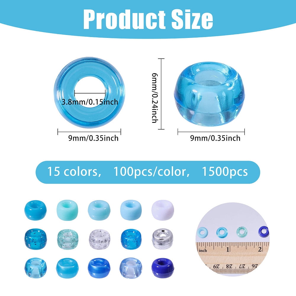 1500pcs 15 Colors Blue Pony Beads Handmade Strands Crafts Beads for Jewelry Necklace Bracelets Making Party Decoration Earrings Beads DIY Crafts