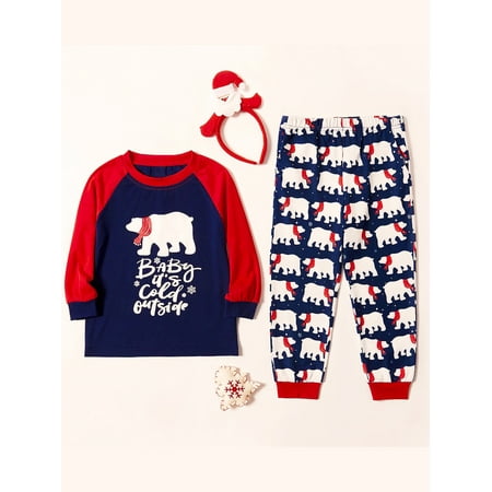 

Worallymy Christmas Bear Print Family Baby Kids Adult Pajamas Set Sleepwear