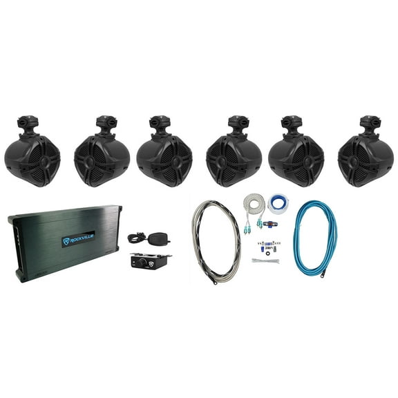 (6) Rockville RWB70B Black 6.5" Marine Wakeboard Swivel Tower Speakers Amplifier