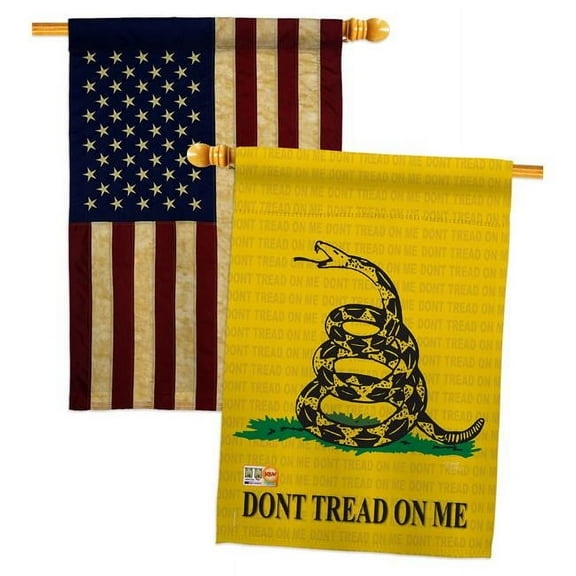 Breeze Decor BD-HS-HP-108066-IP-BOAA-D-US11-BD 28 x 40 in. Historic Impressions Decorative Vertical Double Sided USA Vintage Gadsden Americana Applique House Flags - Pack of 2