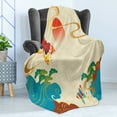 thumbnail image 4 of Fine Art Soft Flannel Fleece Throw Blanket, Japanese Style Illustration of Butterflies Sun and Clouds Curves and Waves, Cozy Plush for Indoor and Outdoor Use, 70" x 90", Multicolor, by Ambesonne, 4 of 5