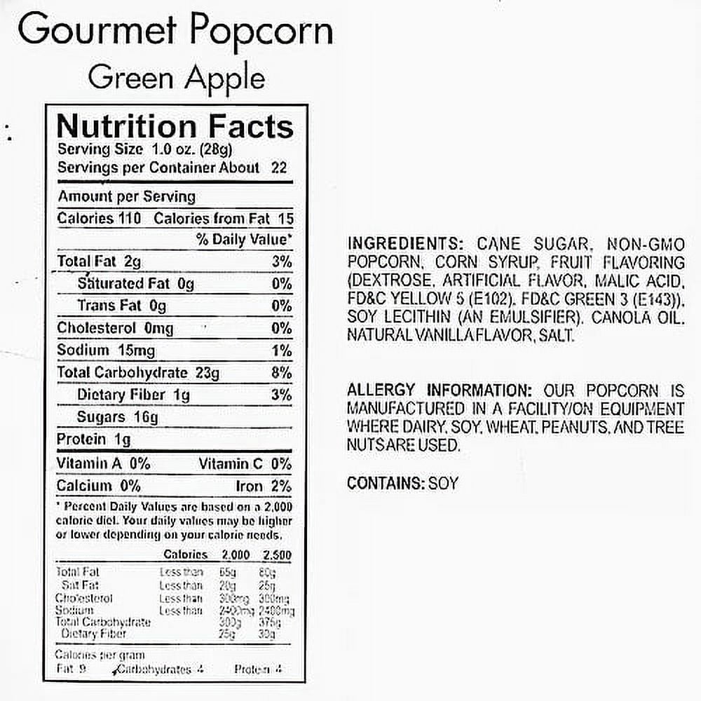 Green Popcorn Bucket with Scoop, 20 Ounce, Green Apple Flavored Popcorn Tub, Fresh Gourmet Popcorn, The Hampton Popcorn & Candy Company