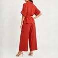 thumbnail image 6 of IUYRTFE Women Short Sleeve Button Down Shirt and Wide Leg Pants Set with Pockets Casual 2 Piece Outfit, 6 of 7