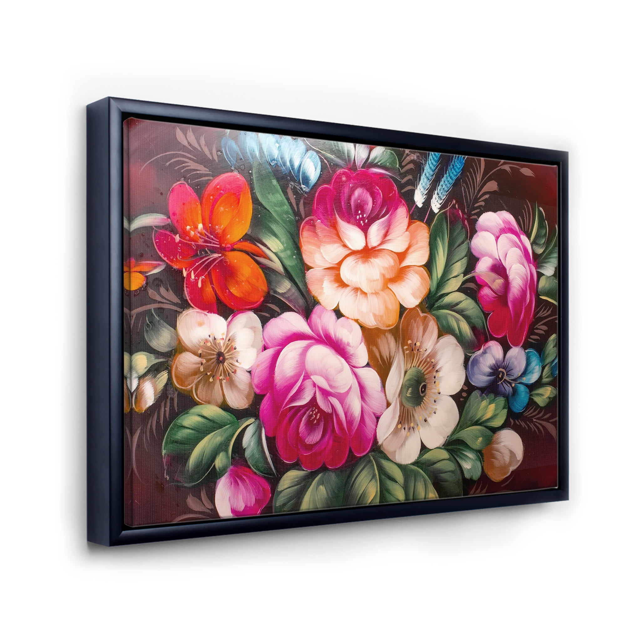 Designart 'Vintage VIbrant Yellow and Red Flower Still Life III' Traditional Framed Canvas Wall Art Print