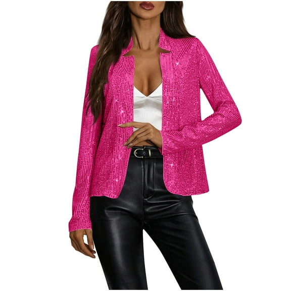 Roncen Women's Casual Sequins Blazer Jacket - Stand Collar Solid Color Design - Versatile Stylish Outerwear for Daily Wear