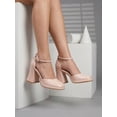 thumbnail image 7 of Women's Nude Pink Smooth Patent Leather Pumps Chunky Block Heel Platform Dress Shoes Ankle Strap Mary Jane Heels for Wedding, 7 of 7