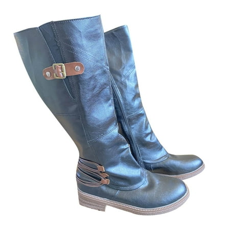 

Bnwani Boots For Women Clearance Low Heel Boots Ziper Knight Mid-Calf Black Boots