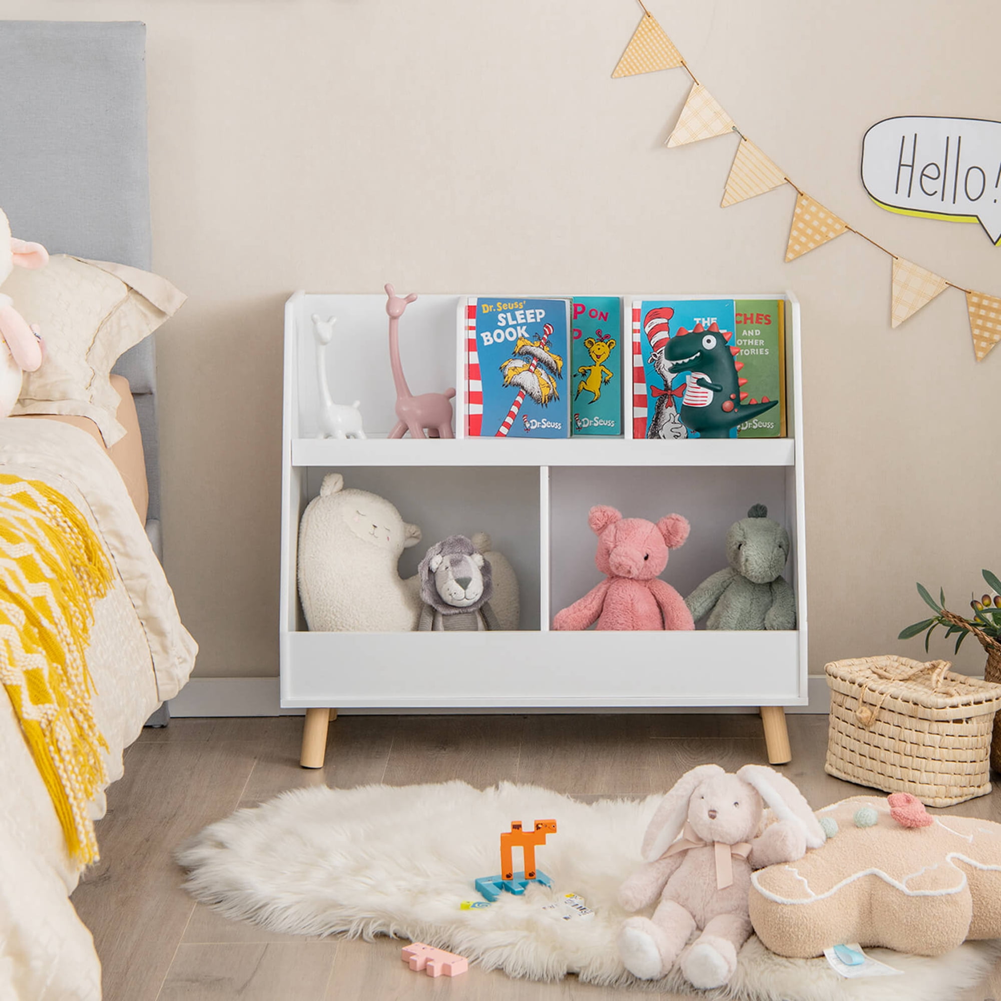 Costway 5-Cube Kids Toy Organizer and Bookcase, White