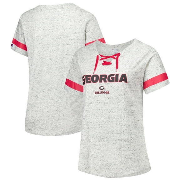 Women's Fanatics Heather Gray Georgia Bulldogs Plus Size Lace-Up V-Neck T-Shirt