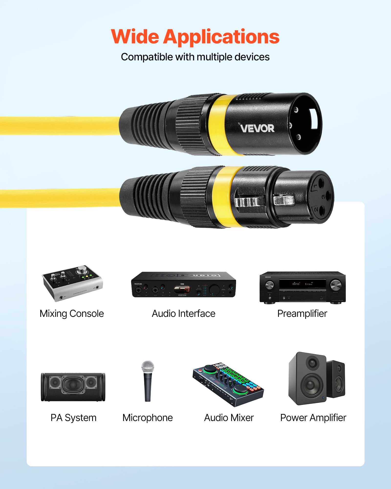VEVOR XLR Cable 15 ft, 6 Pack, Shielded Balanced DMX Male to Female Microphone Cables, Gold-Plated 3-Pin XLR Mic Speaker Cord Wires, for Stage Lighting, Microphones, Amplifier, Mixer, Speaker Systems