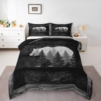 Homewish Grey Bear Print Queen Comforter Set, Rustic Farmhouse Bedding Sets, Teens Kids Adult Men Reversible Bedding Comforter Set, Super Cozy Room Decor, 3pcs