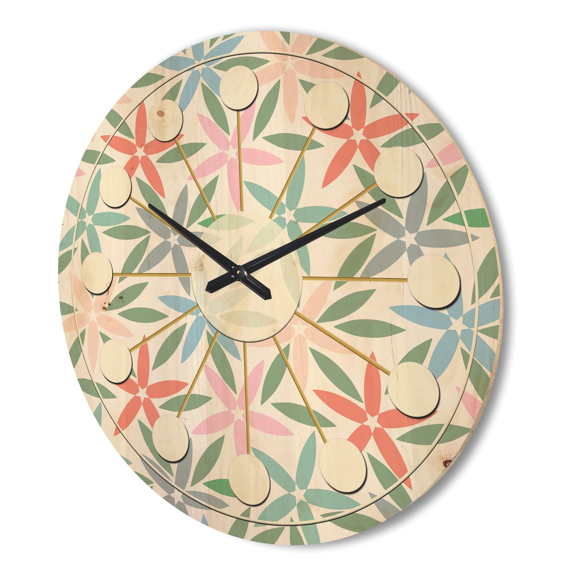 Designart 'Abstract Retro Flower Design III' Mid-Century Modern Wood Wall Clock
