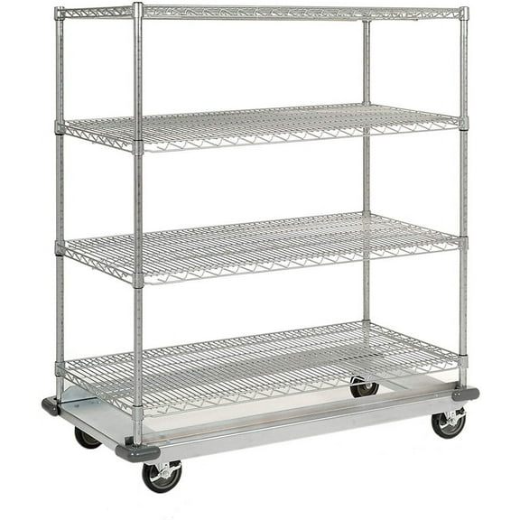 18" Deep x 48" Wide x 92" High 4 Tier Dolly Base Chrome Wire Shelf Truck