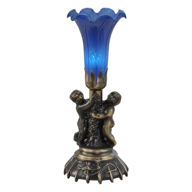 Mini lámpara de lirio de estanque de querubín gemelo azul de 13 "de alto MEYDA 11038