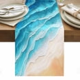 thumbnail image 2 of Ocean Waves Table Runner, Abstract Gradient Orange Teal Waves Beach Cotton Linen Kitchen Table Decoration Washable Dining Tabletop Runners for Home Party Decor 13x120 Inches, 2 of 9