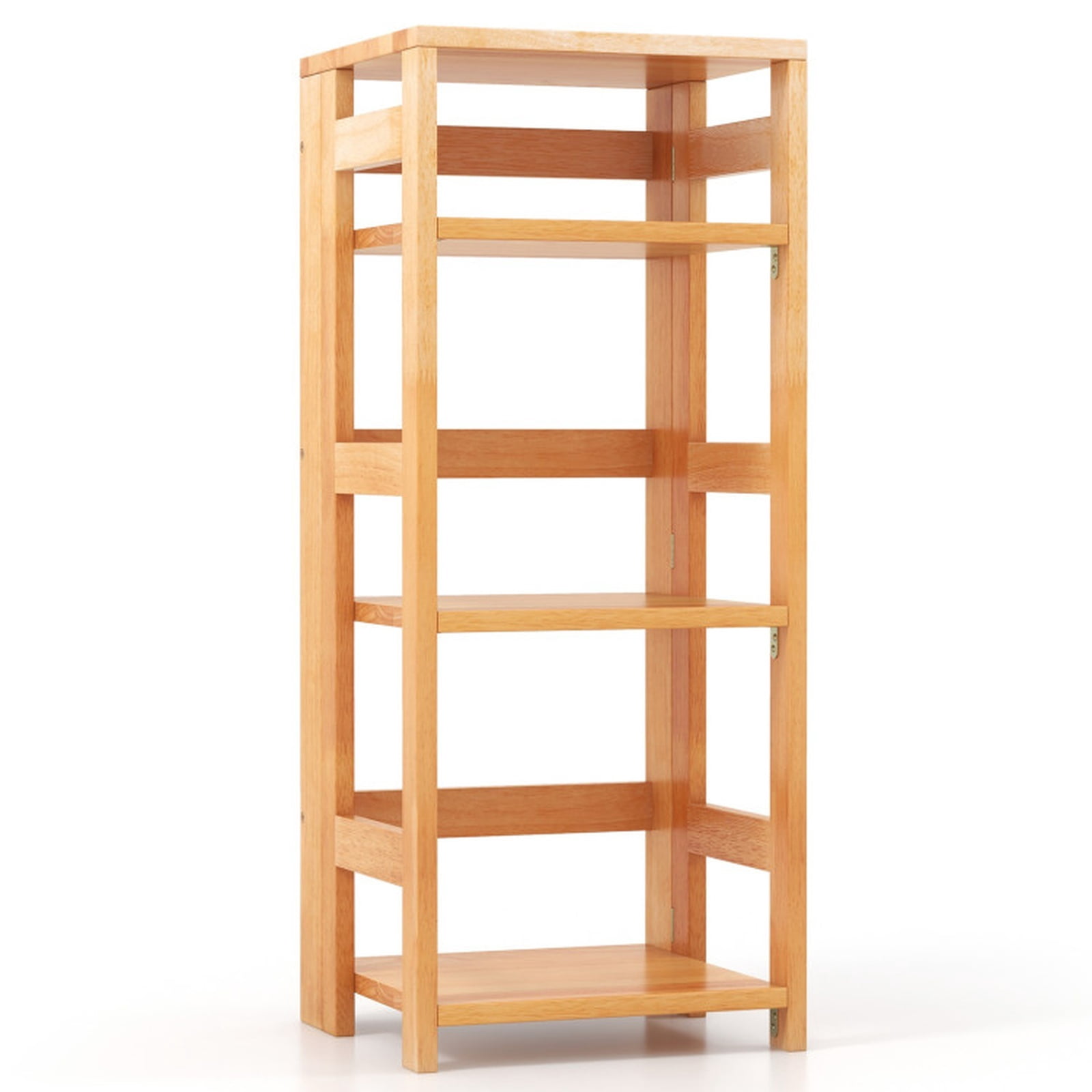 Furnibear 4-Tier Bookshelf Rubber Wood Bookcase with Side Fences for Living Room-14 inches for Living Room Home Office Bedroom Display, Natural
