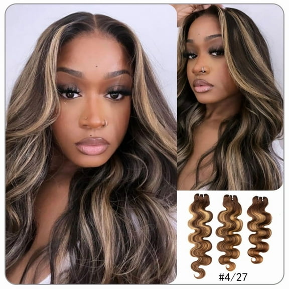 WEQUEEN #FB30 Highlight Hair Bundles Brazilian Colored Human Hair #P4/27 Body Wave Straight Quick Weave #99J Sew in/Glue in Budget Friendly 10A