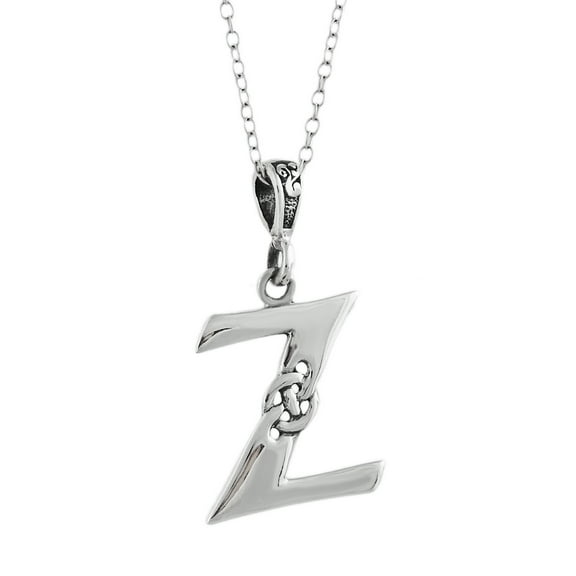 Celtic Initial Letter Z Pendant Necklace - 925 Sterling Silver - Celtic Knot Initial