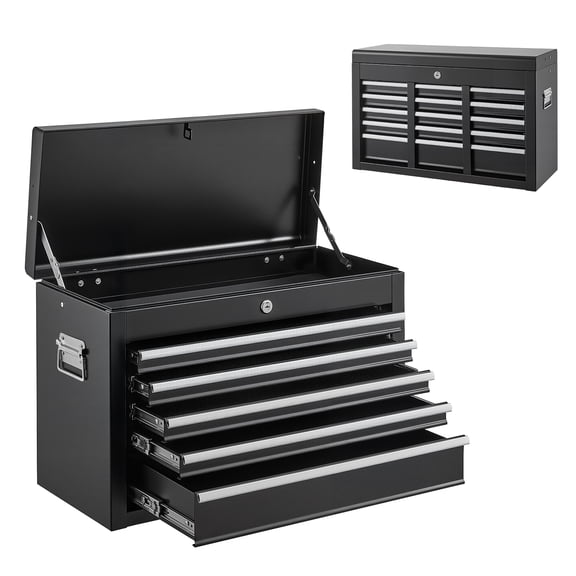 VEVOR Steel Tool Box 24" with 5 Drawers Portable Lockable Metal Toolbox, for Garage Workshop Repair Shop, Ball Bearing Drawer Slides, Auto-Locking Tool Storage Cabinet Organizer, with Handle, Black