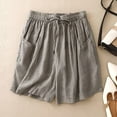 thumbnail image 2 of Cotton Linen Casual Shorts for Women Comfy Summer Elastic Waist Loose Beach Lounge Shorts with Pockets, 2 of 3