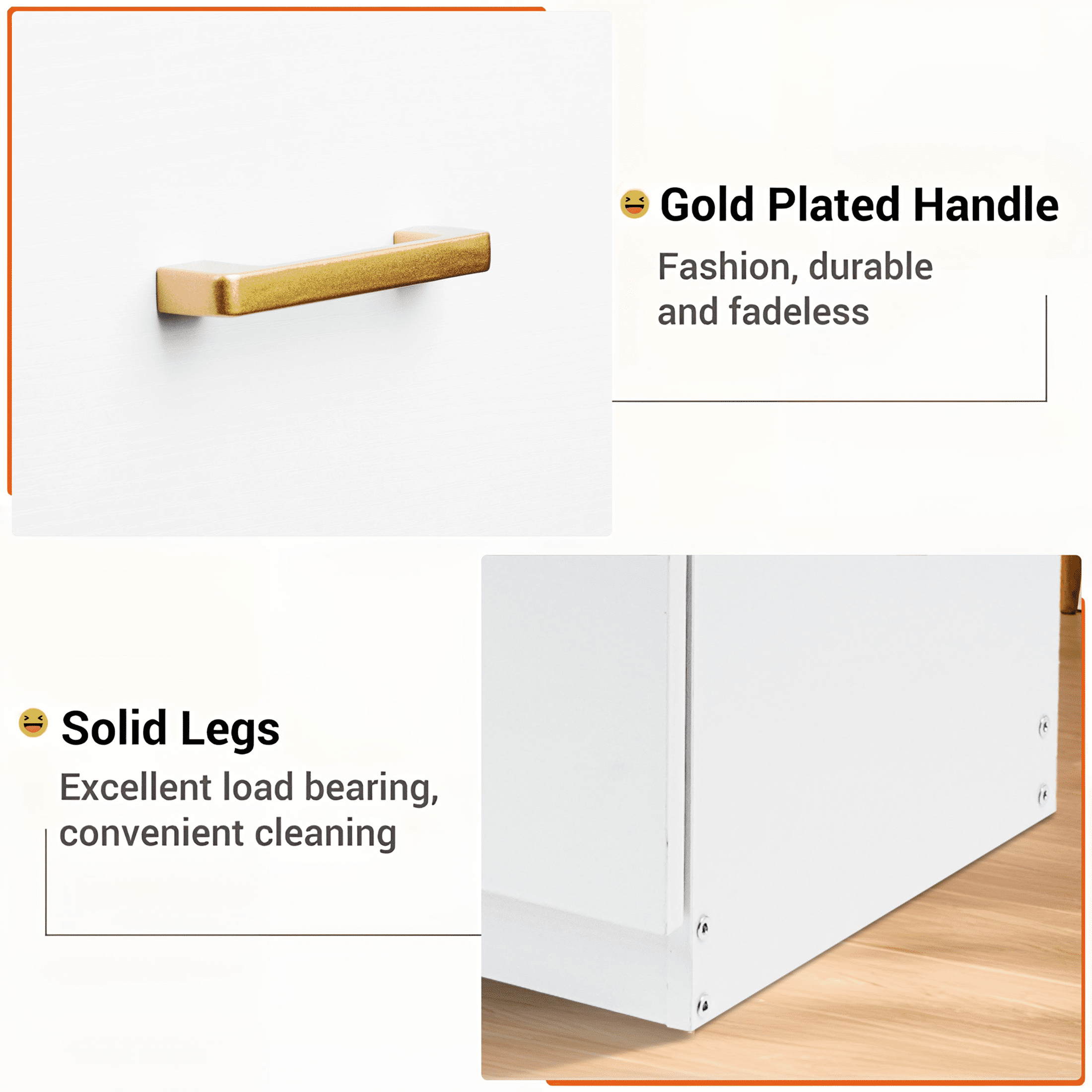UHOMEPRO Nightstand, Modern 3 Drawer Nightstand, White Nightstand with Gold Handle, Wooden Bedside Storage Cabinet Unit for Bedroom/Small Space