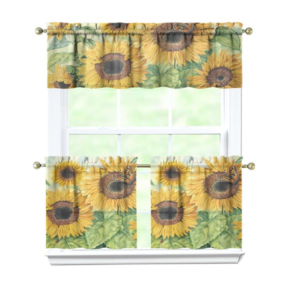 Farmhouse Country Curtains 24 Inch - 3 Panel Bohemian Floral Set with Vintage Rustic Design, Rod Pocket
