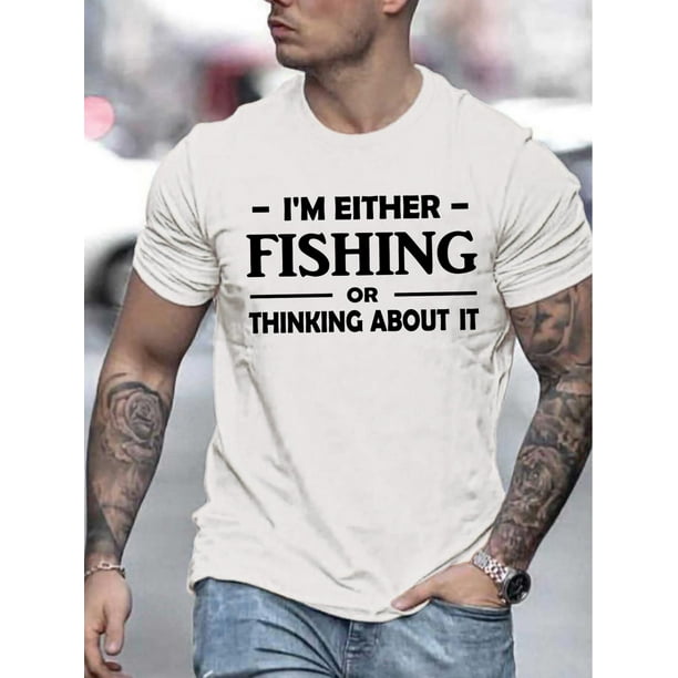 Camiseta gráfica de moda para hombre: camiseta informal de cuello redondo con estampado exclusivo "I'm Fishing", lavable a máquina, ideal para el verano, manga corta, corte regular, ideal para uso dia