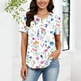 thumbnail image 4 of Xdegoge Blouse for Women Scoop Neck Short Sleeve Casual Chic Everyday Vibe Relaxed Fit Black and White Dahlia Floral Print Button Front Soft Lightweight Summer Tops, 4 of 8