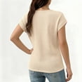 thumbnail image 5 of Women's Waffle Short Sleeve Tops Round Neck Pullover T-Shirt Summer Casual Breathable Daily Tops ,Beige,XL, 5 of 6