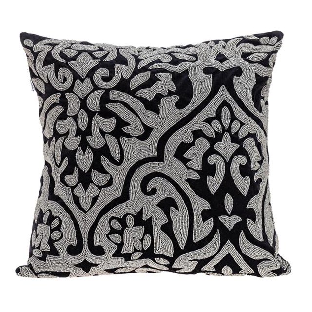 HomeRoots 402725 Luxe Velvet Beaded Throw Pillow, Black