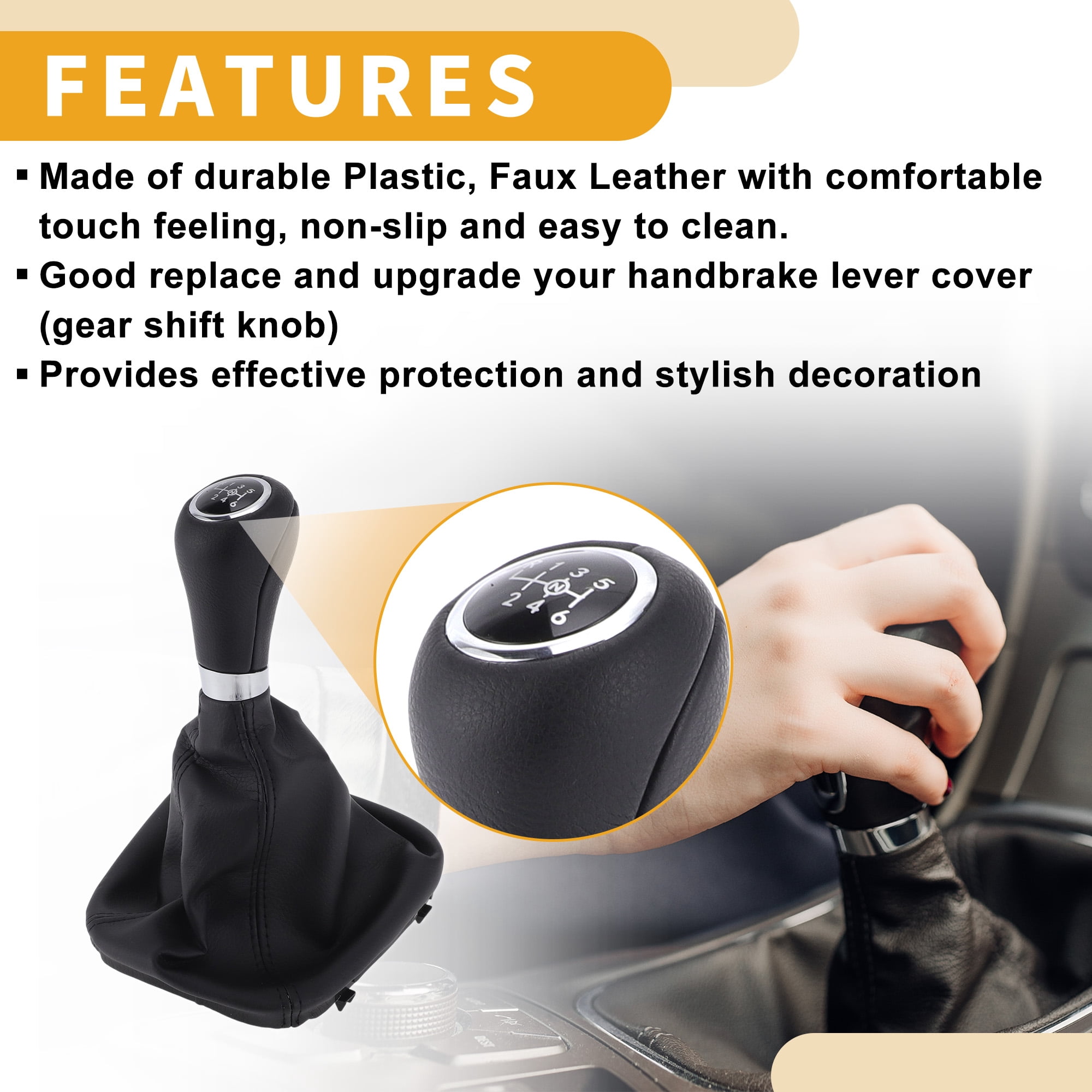 Unique Bargains 6 Speed Manual Gear Shifter Knob with Cover - Car Stick Shift Knob - for Mercedes-Benz C-Class 2000-2007 Plastic Faux Leather Black - 1 Pc