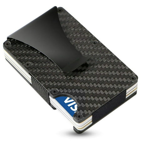 Slim Carbon Fiber ID Credit Card Holder RFID Blocking Metal Wallet Money Clip (Best Slim Metal Wallet)