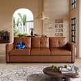 thumbnail image 4 of AODAILIHB 88" W Linen Fabric 3-Seat Sofa Set with Ottoman, Love-seat Couch with 2 USB Charging Ports and Stowage Pocket, Upholstered Arm Sofa For Living Room, Office, Brown, 4 of 7